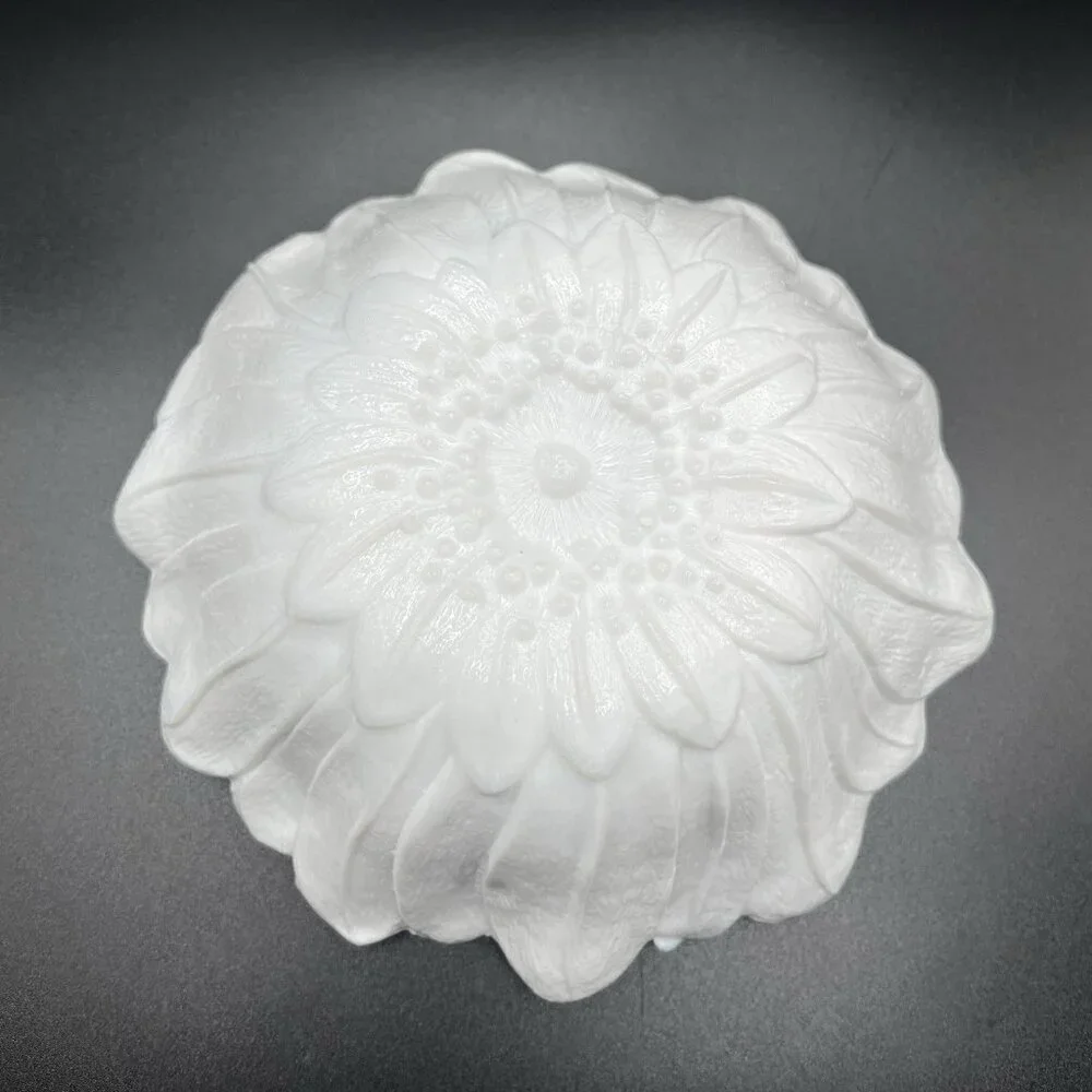 VTG Indiana Milk Glass Sunflower Bowl White Scalloped Floral Candy Dish MCM